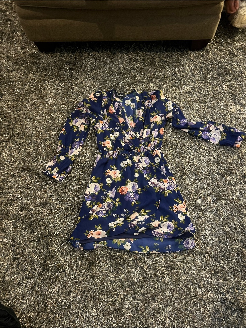 Lulus Navy Floral Long Sleeve Wrap Mini Dress Size M